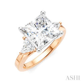 1/2 Ctw Princess Shape Trillion Cut & Round Cut Diamond Semi-Mount Engagement Ring in 14K Rose and White Gold